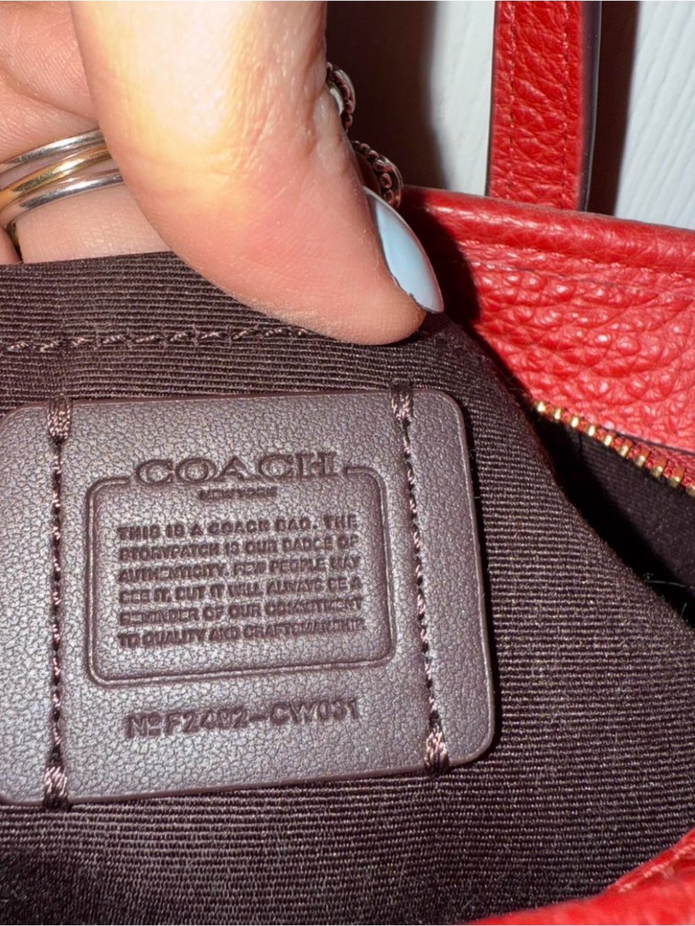 Coach Red Pebbled Leather Mini Tote with Gold Hardware - Picture 5 of 6
